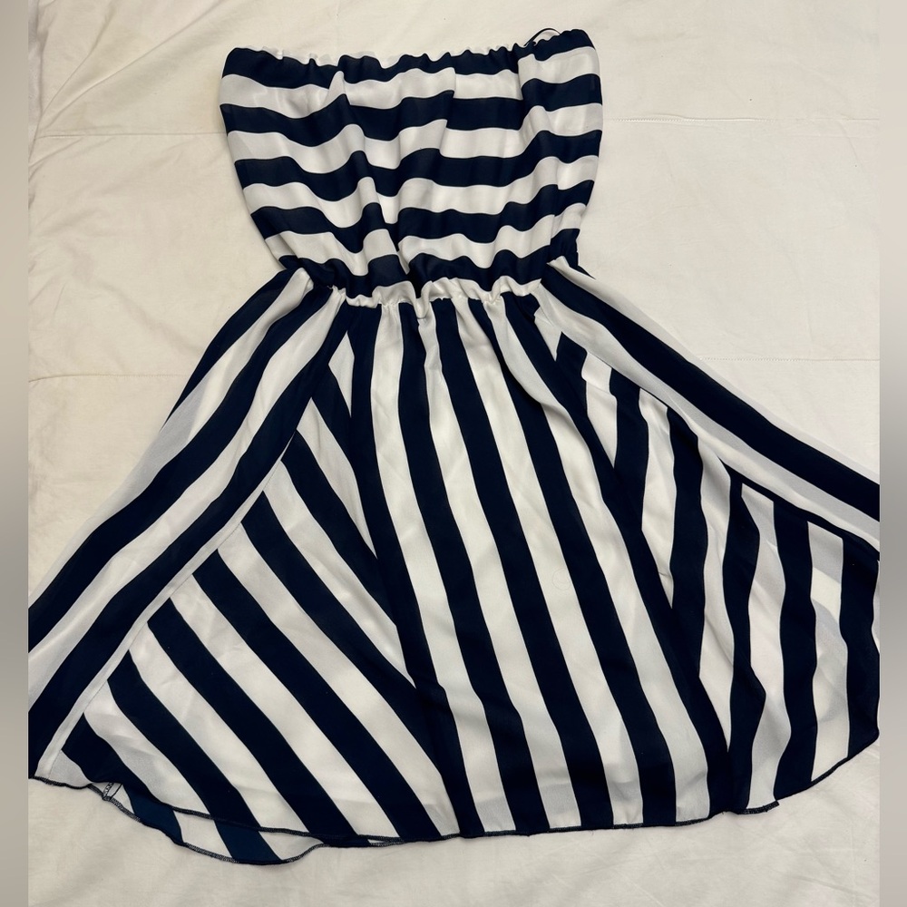Striped Strapless Mini Dress: Size Small